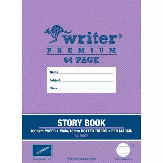 Picture of WRITER PREMIUM STORY BOOK 18MM PLAIN/DOTTED THIRDS 100GSM 64 PAGE 330 X 240MM PENCIL