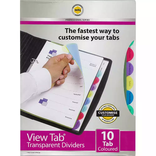 Picture of MARBIG PROFESSIONAL SERIES VIEW-TAB DIVIDER PP 10-TAB A4 ASSORTED