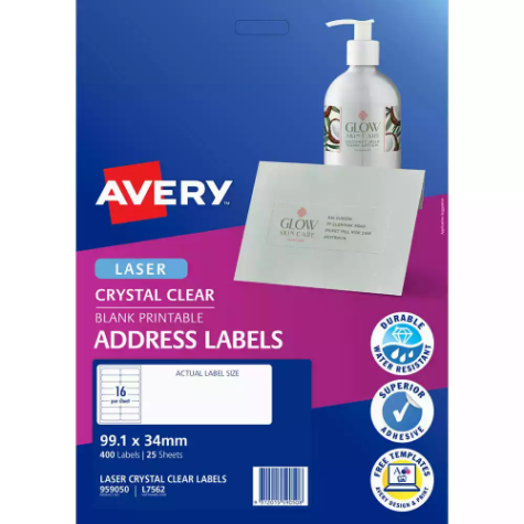 Picture of AVERY 959050 L7562 CRYSTAL CLEAR ADDRESS LABEL LASER 16UP CLEAR PACK 25