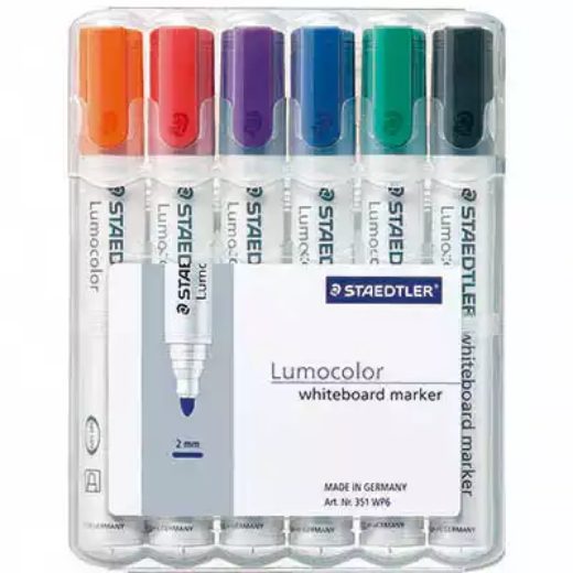 Picture of STAEDTLER 351 LUMOCOLOR WHITEBOARD MARKER BULLET ASSORTED WALLET 6