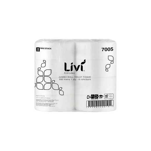 Picture of LIVI BASICS JUMBO ROLL TOILET 1-PLY 500M CARTON 8