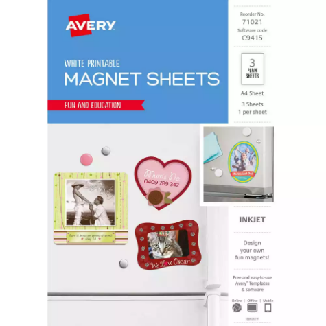 Picture of AVERY 71021 C9415 INSPIRED FRIDGE MAGNET A4 PACK 3