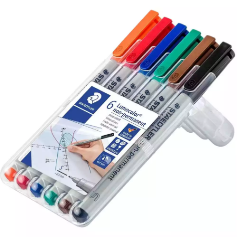 Picture of STAEDTLER 311 LUMOCOLOR NON-PERMANENT MARKER BULLET SUPERFINE 0.4MM ASSORTED WALLET 6