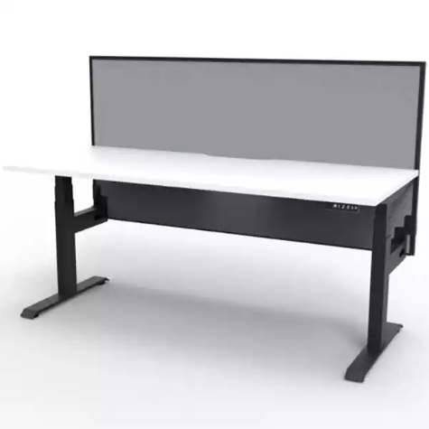Picture of RAPIDLINE BOOST PLUS HEIGHT ADJUSTABLE SINGLE SIDED WORKSTATION WITH SCREEN 1200 X 750MM NATURAL WHITE TOP / BLACK FRAME / GREY SCREEN