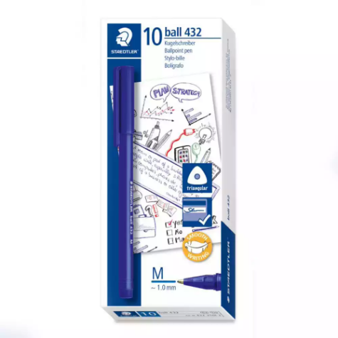 Picture of STAEDTLER 432 TRIANGULAR BALLPOINT STICK PEN MEDIUM BLUE BOX 10