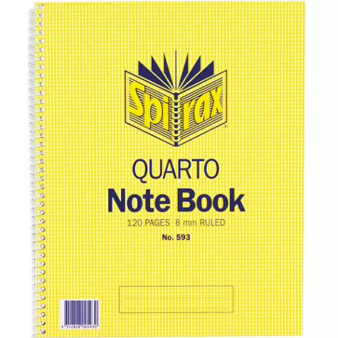 Picture of SPIRAX 593 NOTEBOOK 8MM RULED SPIRAL BOUND SIDE OPEN 120 PAGE QUARTO 252 X 200MM