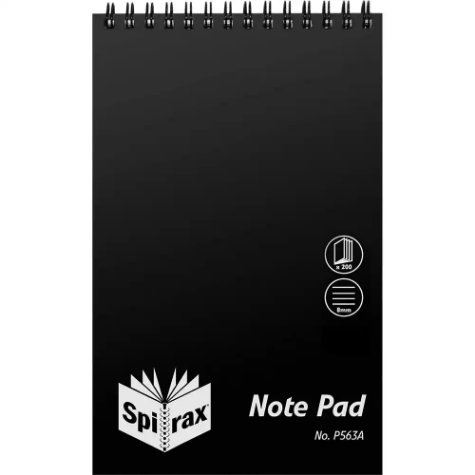 Picture of SPIRAX P563A REPORTERS NOTEBOOK 8MM RULED TOP OPEN 200 X 127MM 200 PAGE BLACK