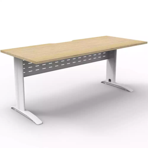 Picture of DELUXE RAPID SPAN STRAIGHT DESK WITH METAL MODESTY PANEL 1500 X 750 X 730MM WHITE/NATURAL OAK
