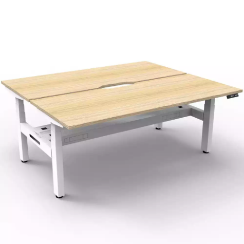Picture of RAPIDLINE BOOST PLUS HEIGHT ADJUSTABLE DOUBLE SIDED WORKSTATION WITH CABLE TRAY 1500 X 750MM NATURAL OAK TOP / WHITE FRAME