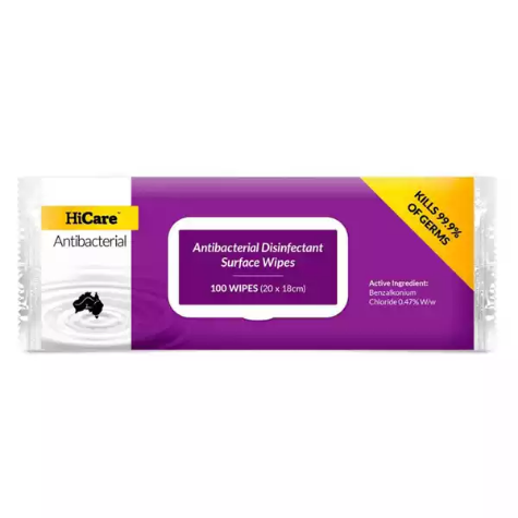 Picture of HICARE ANTIBACTERIAL DISINFECTANT SURFACE WIPES PACK 100