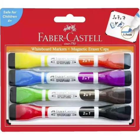 Picture of FABER-CASTELL DUAL MAGNET WHITEBOARD MARKERS ASSORTED PACK 4