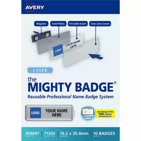 Picture of AVERY THE MIGHTY NAME BADGE 76.2 X 25.4MM SILVER BOX 10