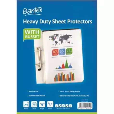 Picture of BANTEX HEAVY DUTY SHEET PROTECTORS WITH GUSSET 200 MICRON A4 CLEAR PACK 10