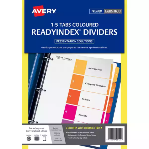 Picture of AVERY 920120 L7411-5 READY INDEX DIVIDER PARTS 1-5 TAB