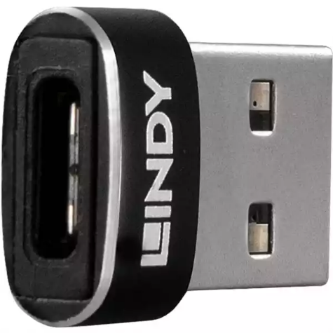 Picture of LINDY 41884 ADAPTER USB-A 2.0 MALE TO USB-C FEMALE BLACK