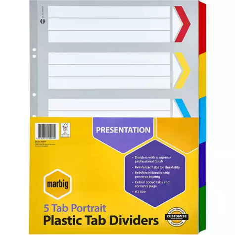 Picture of MARBIG DIVIDER MANILLA 5-TAB A3 ASSORTED