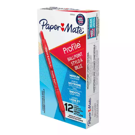 Picture of PAPERMATE PROFILE RETRACTABLE BALLPOINT PEN 1.0MM RED PACK 12