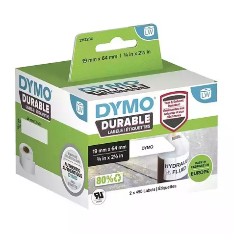 Picture of DYMO LW DURABLE LABELS 19 X 64MM BLACK ON WHITE ROLL 900