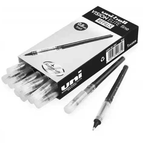 Picture of UNI-BALL UBR90 VISION ELITE MICRO BALLPOINT REFILL 0.8MM BLACK BOX 12