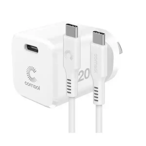 Picture of COMSOL USB-C WALL CHARGER 20W + USB-C CABLE 1.2M WHITE