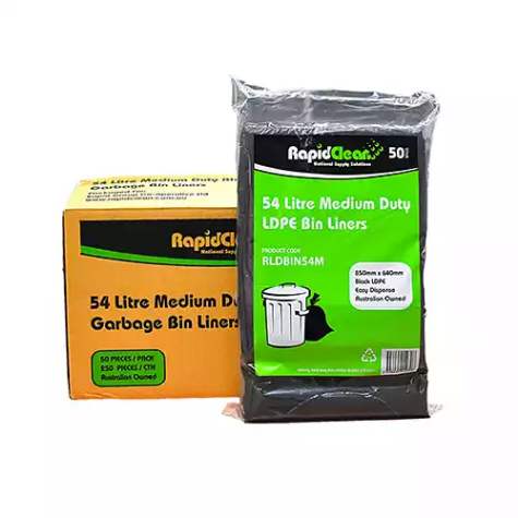 Picture of RAPID CLEAN GARBAGE BAG MEDIUM DUTY 54LT BLACK PACK 50