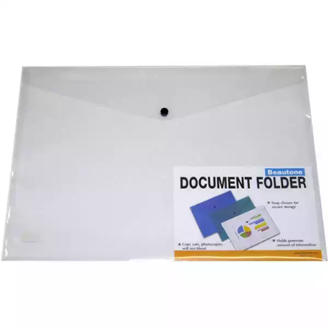 Picture of BEAUTONE DELUXE DOCUMENT FOLDER BUTTON CLOSURE A3 CLEAR