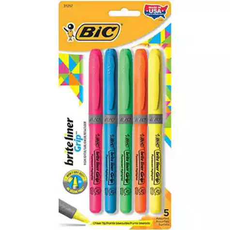 Picture of BIC BRITELINER GRIP HIGHLIGHTER PEN STYLE CHISEL ASSORTED PACK 5