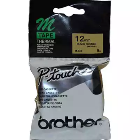 Picture of BROTHER M-831 NON LAMINATED LABELLING TAPE 12MM BLACK ON GOLD
