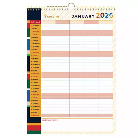 Picture of COLLINS EDGE MIRA WALL CALENDAR EDMRFC135 MONTH TO VIEW A3