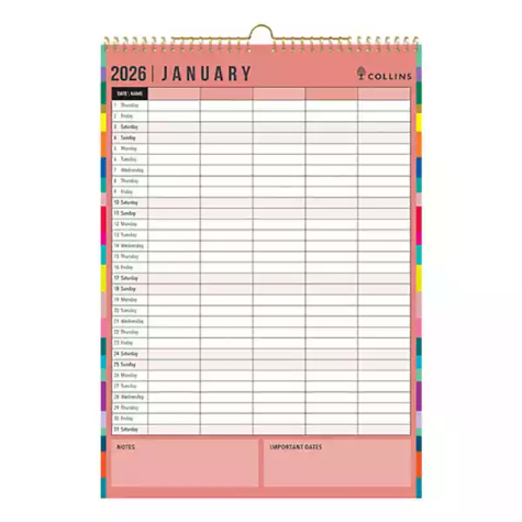 Picture of COLLINS EDGE RAINBOW WALL CALENDAR EDFC135 MONTH TO VIEW A3