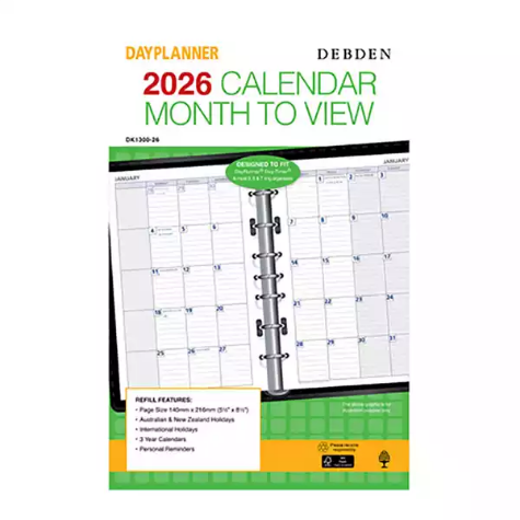 Picture of DEBDEN DAYPLANNER DK1300 DESK EDITION REFILL MONTH TO VIEW 216 X 140MM WHITE