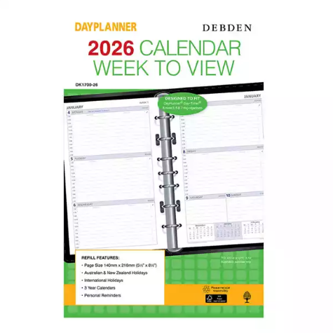 Picture of DEBDEN DAYPLANNER DK1700 DESK EDITION REFILL WEEK TO VIEW 216 X 140MM WHITE