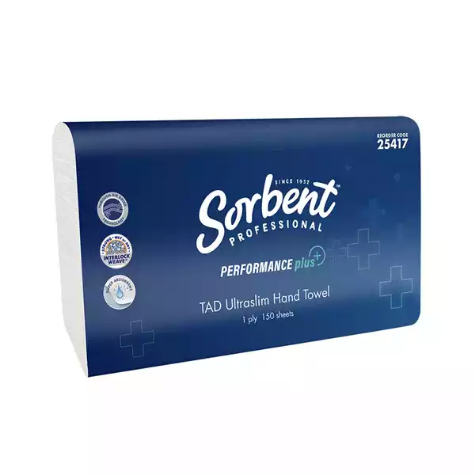 Picture of SORBENT PROFESSIONAL PERFORMANCE PLUS 25417 TAD ULTRASLIM HAND TOWEL 1 PLY 150 SHEETS CARTON 16