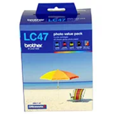 Picture of BROTHER LC-47PVP INK CARTRIDGE PHOTO VALUE PACK BLACK/YELLOW/CYAN/MAGENTA + 40 SHEETS OF 4 X 6 INCH